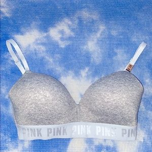 Grey Wireless Bra-PINK